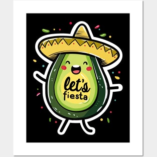 Happy cinco de mayo let's fiesta cute avocado sumbrero Posters and Art